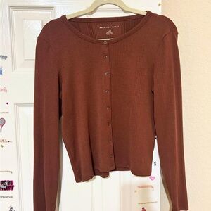 American Eagle Outfitters Brown Fitted Button Down Shirt